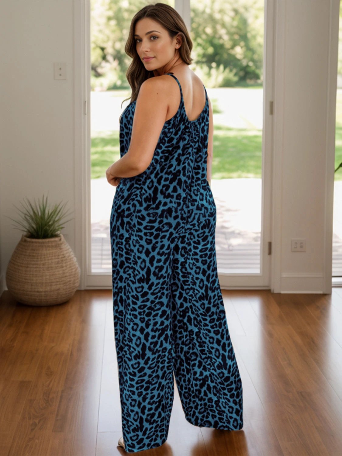 Full Size Leopard Scoop Neck Wide Leg Jumpsuit by Lady Ros