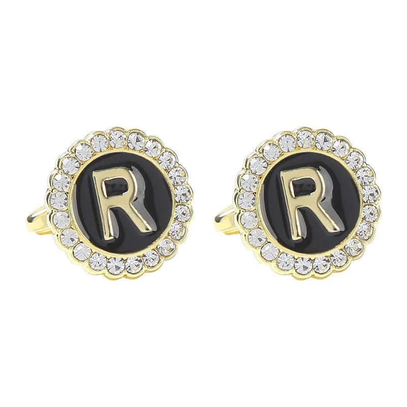 Round Diamond-like Cufflinks for Men 26 Letters by GJG Denim