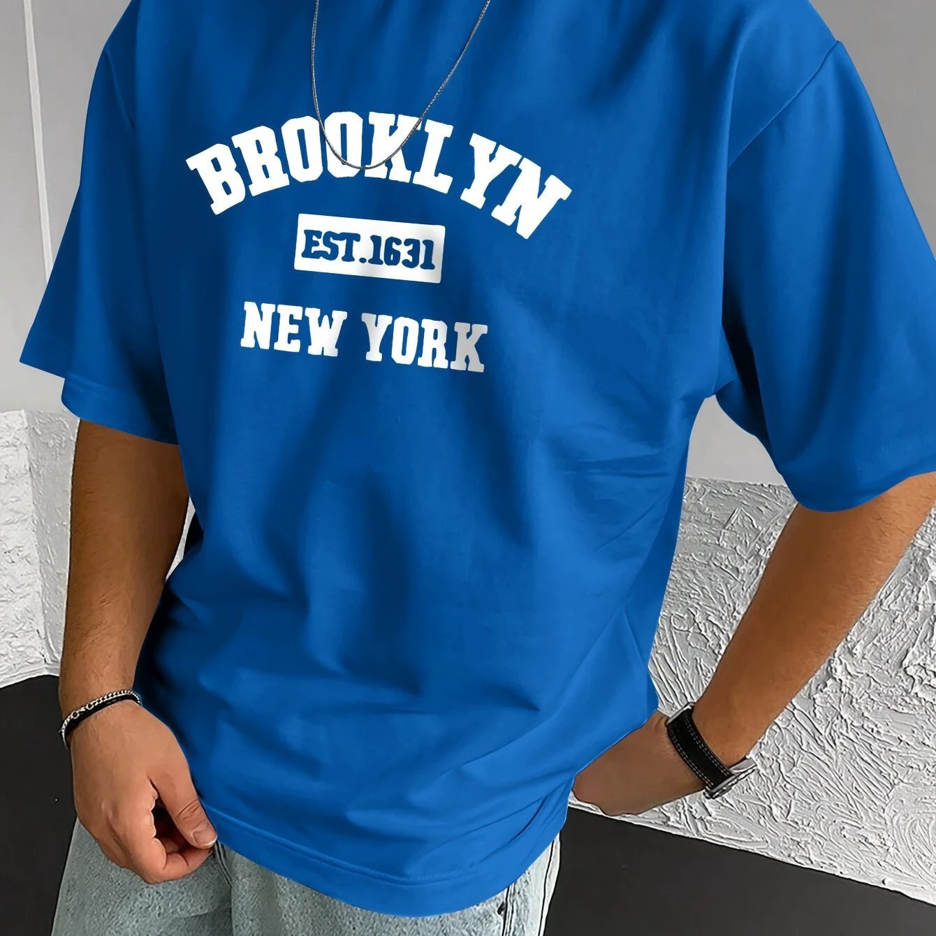 Men's Summer Spring Brooklyn Fashionable Printed T-shirt, Casual Short Sleeved Fashionable Style T-shirt, Sporty New Casual Short Sleeved Top by GJG Denim