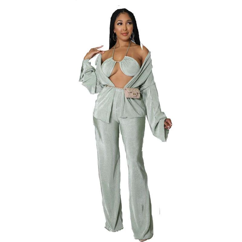 Temperament Commute Solid Color Long Sleeve Fashion Temperament Three-piece Set by GJG Denim