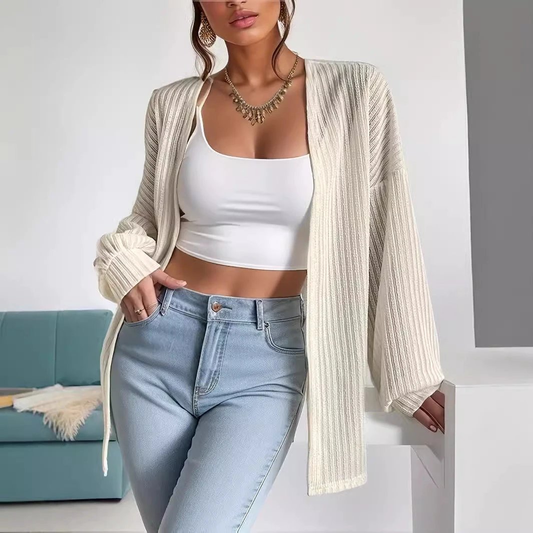 Knitted Cardigan Wide Shoulder Long Sleeve Top by GJG Denim