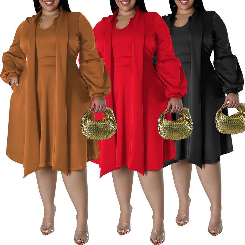 Long-sleeved Bubble Sleeve Midi Dress by GJG Denim