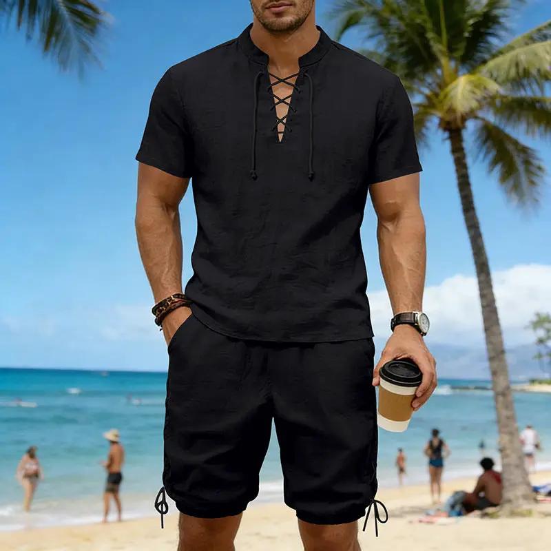 Men's Short-Sleeve Shorts Set by GJG Denim