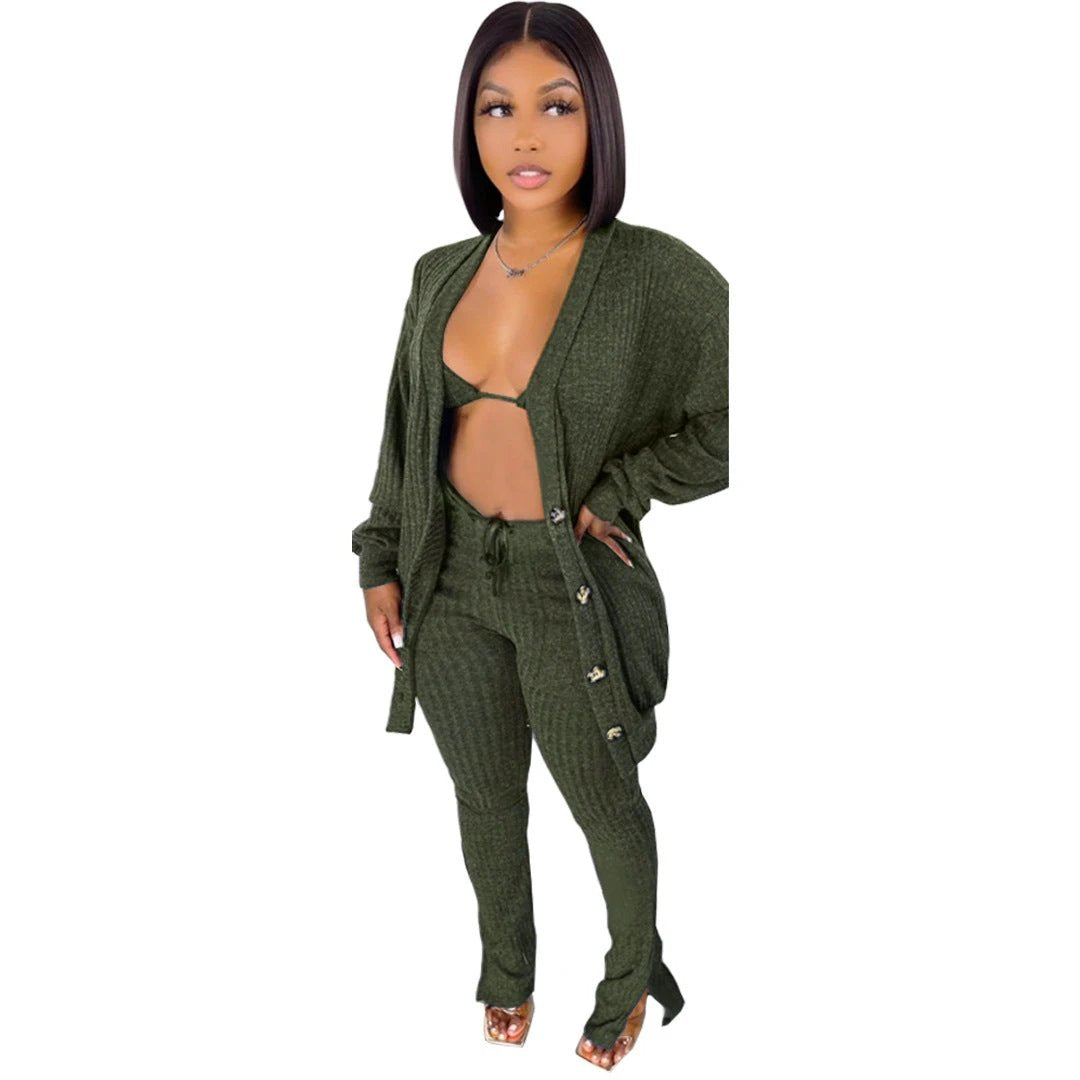 Sweater Coat Underwear Pocket 3-piece Set Suit by GJG Denim