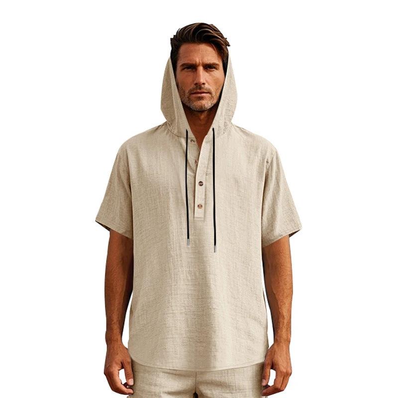 European And American Linen Short-sleeved Men's T-shirt Simple by GJG Denim
