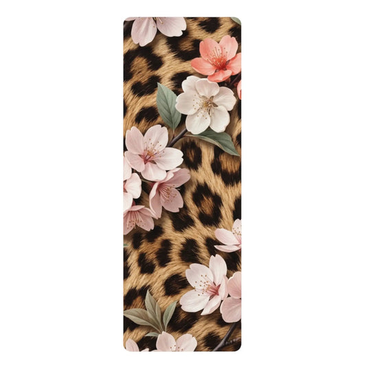 Leopard Floral Rubber Yoga Mat — Non-Slip Animal Print Fitness Mat by Printify