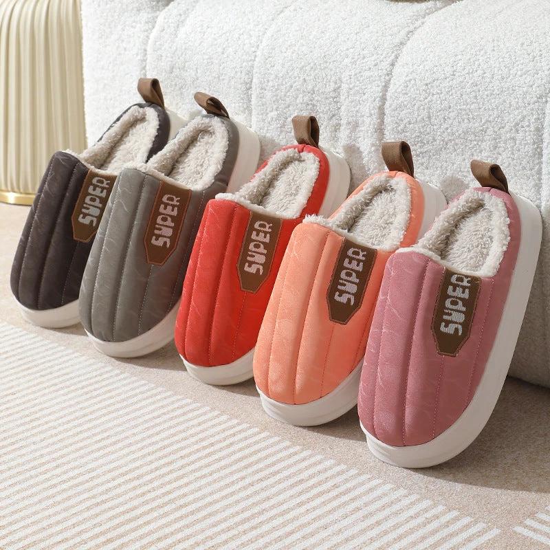 Men's Striped Waterproof Thick-soled Non-slip Plush Slippers by GJG Denim