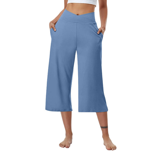 High-Waist Butt-Lifting V-Shaped Waist Wide-Leg Fitness Running Cropped Pants by GJG Denim