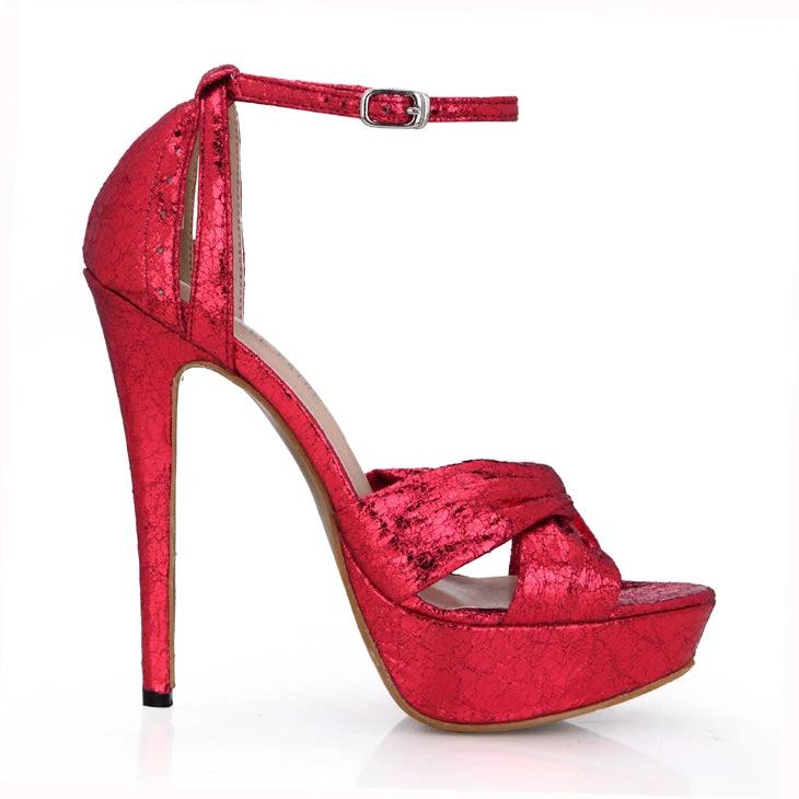 Fashion Red Burst Cracked Womens Shoes by GJG Denim