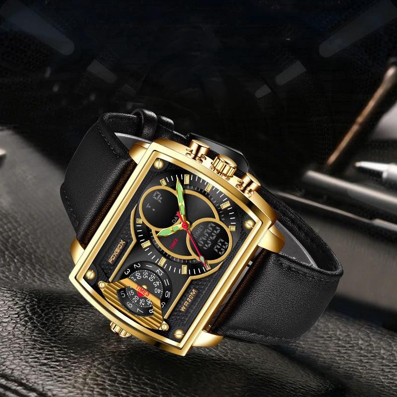 Quartz Electronic Dual Display Multi-function Square Watch by GJG Denim