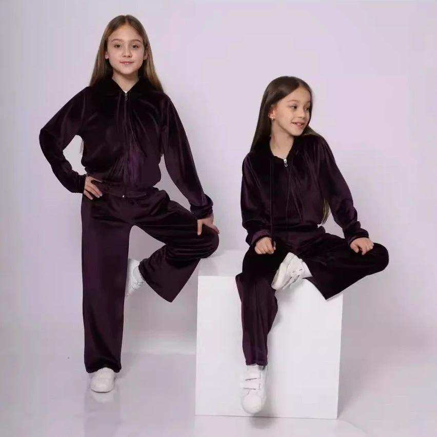 Girls' Sports Cap Velvet Casual Sweatshirt Two-piece Set by GJG Denim
