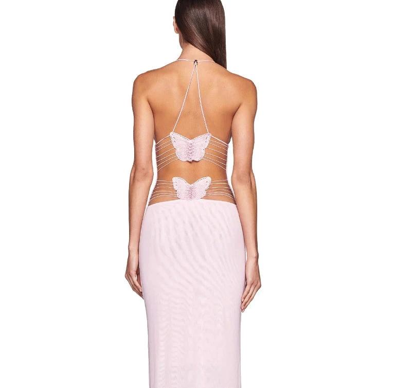 Floral Print Halter Spaghetti Straps Dress Sexy Slim Butterfly Back Dressess Spring Summer Womens Clothing by GJG Denim