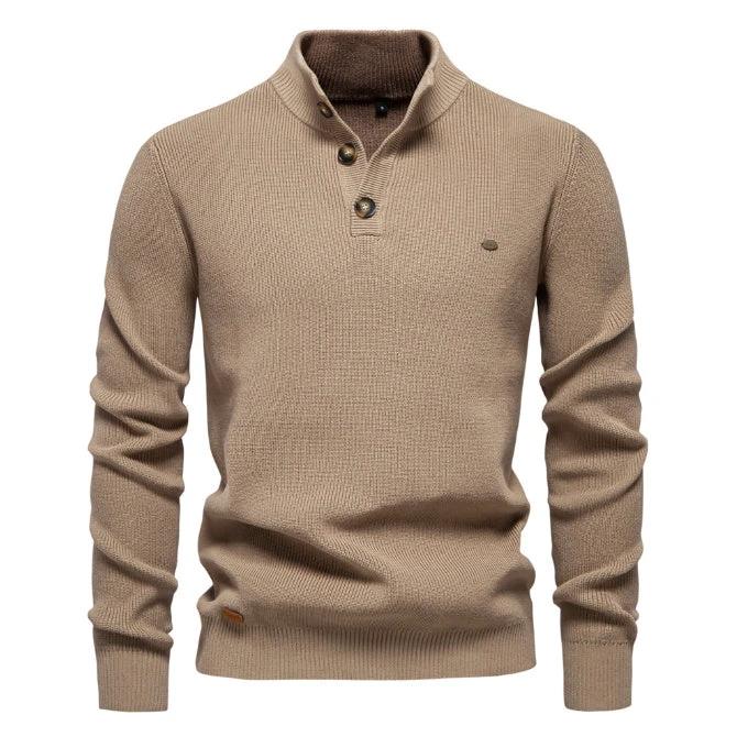 Men's Zipper Stand Collar Knitted Sweater Fashion Slim Solid Color Long Sleeve Half Turtleneck Top Men's Clothing by GJG Denim