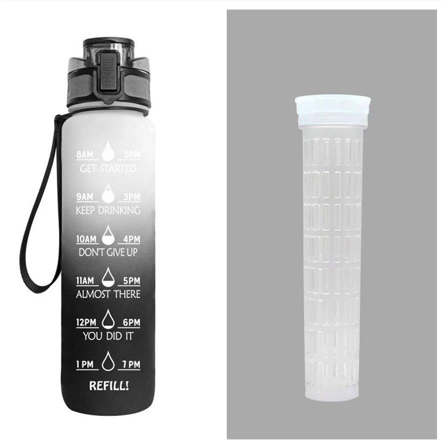 1L Tritan Water Bottle With Time Marker Bounce Cover Motivational Water Bottle Cycling Leakproof For Sports Fitness by GJG Denim
