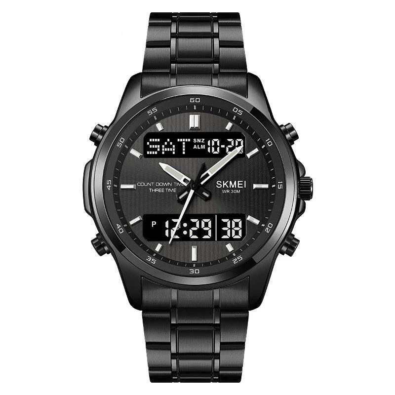 Multifunctional Men's Steel Strap Watch Double Display by GJG Denim