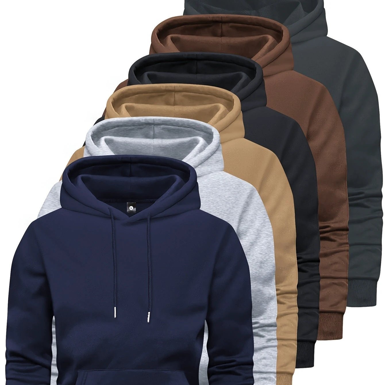 6-Piece Men's Long-sleeved Solid Color Hooded Sweatshirt by GJG Denim