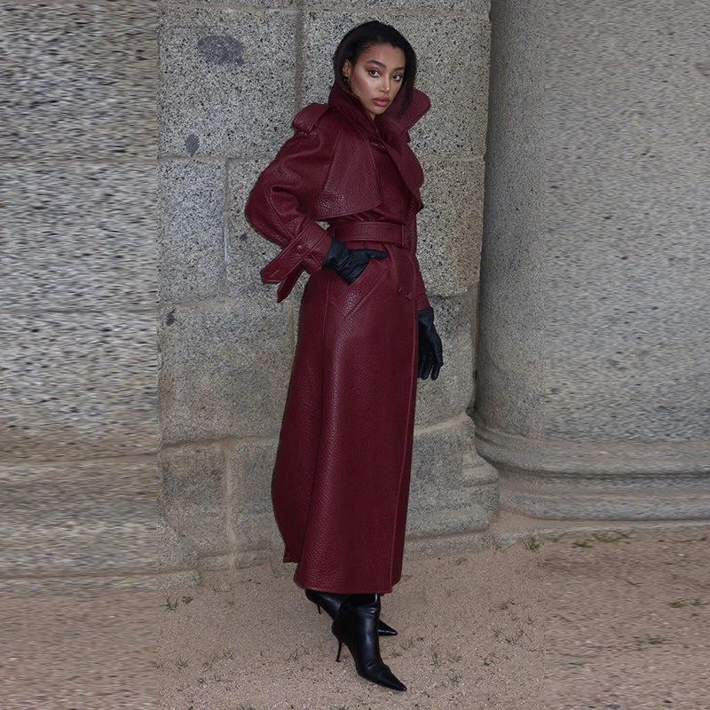 Autumn And Winter Women's Clothing New Leather Coat Elegant Long Leather Coat by GJG Denim