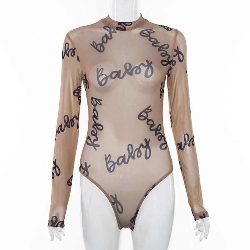 Women's Personalized Mesh Long-sleeved Bodysuit by GJG Denim