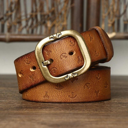 Men's Patterned Leather Belt by GJG Denim