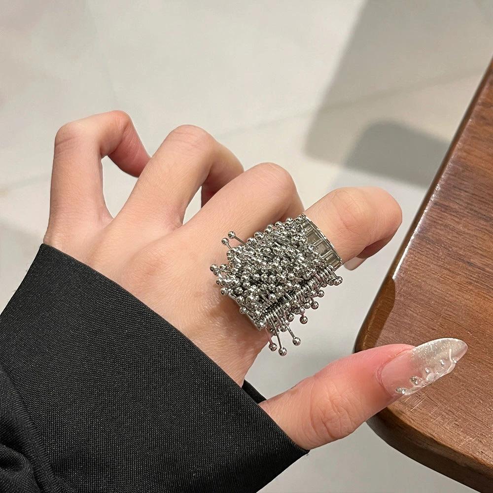 Heavy Industry Niche Design Firework Tassel Ring For Women, Light Luxury High-End Fashion Finger Ring, Personalized Index Finger Ring by GJG Denim