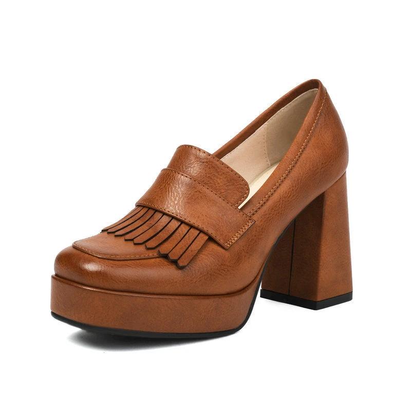 Women's Retro Chunky-Soled Commute Wedge Ultra-High Heels by GJG Denim