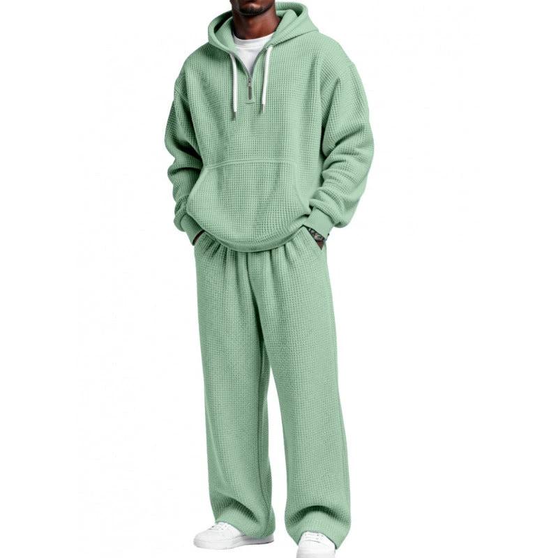 Solid Color Long Sleeved Long Pants Two-piece Set For Men by GJG Denim