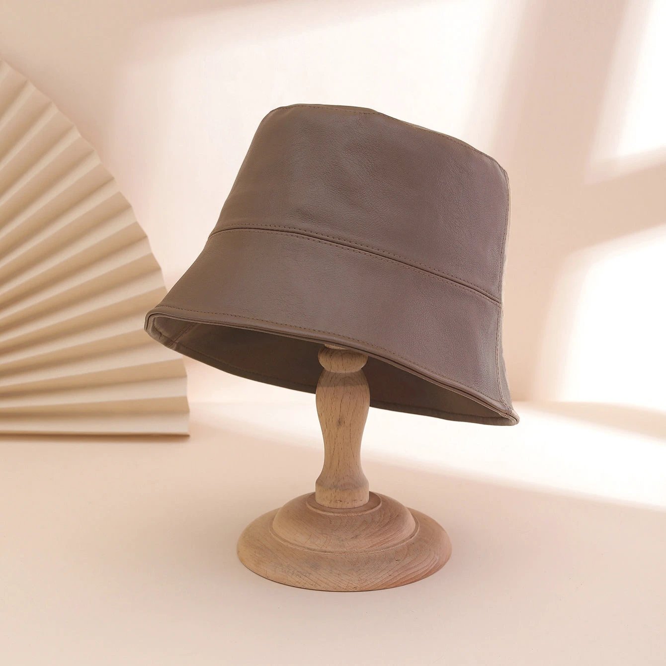 Retro Fashion Solid-color PU Fisherman Hat, Classic And Versatile, With A Flat Top. Suitable For Daily Commuting And Outdoor Wear. by GJG Denim