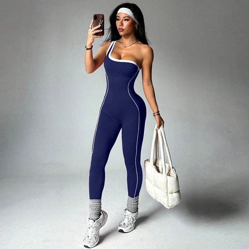 Womens Fashionable One-Shoulder Strappy Sports Jumpsuit by GJG Denim