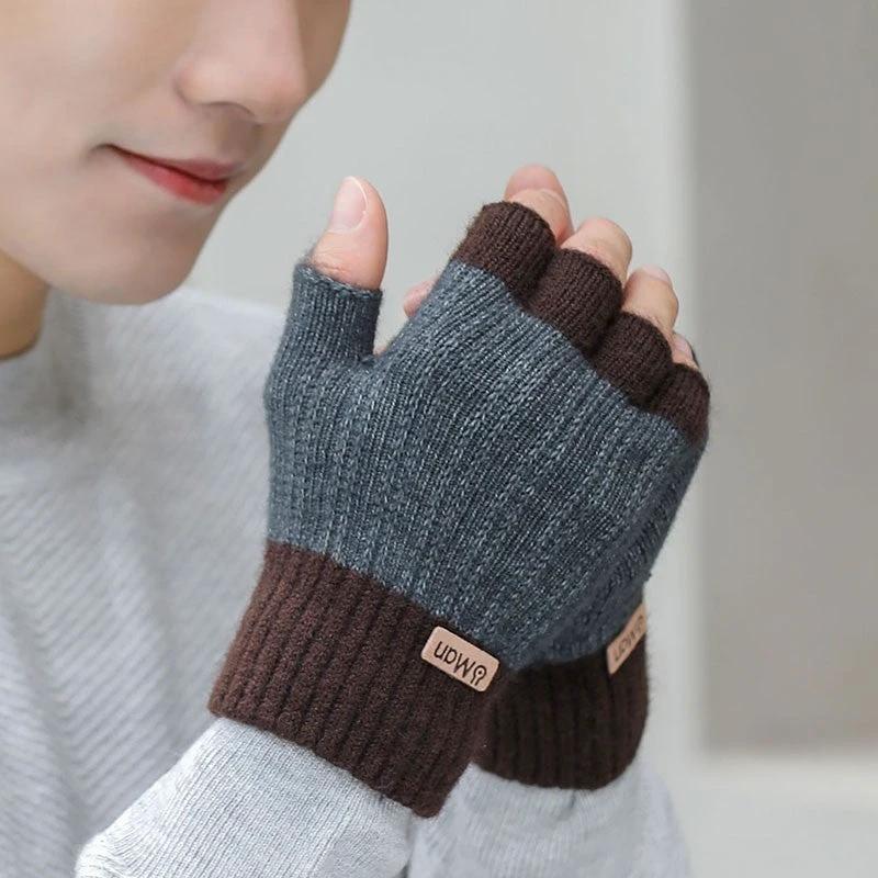 Men's Thick Knitted Half Finger Gloves by GJG Denim
