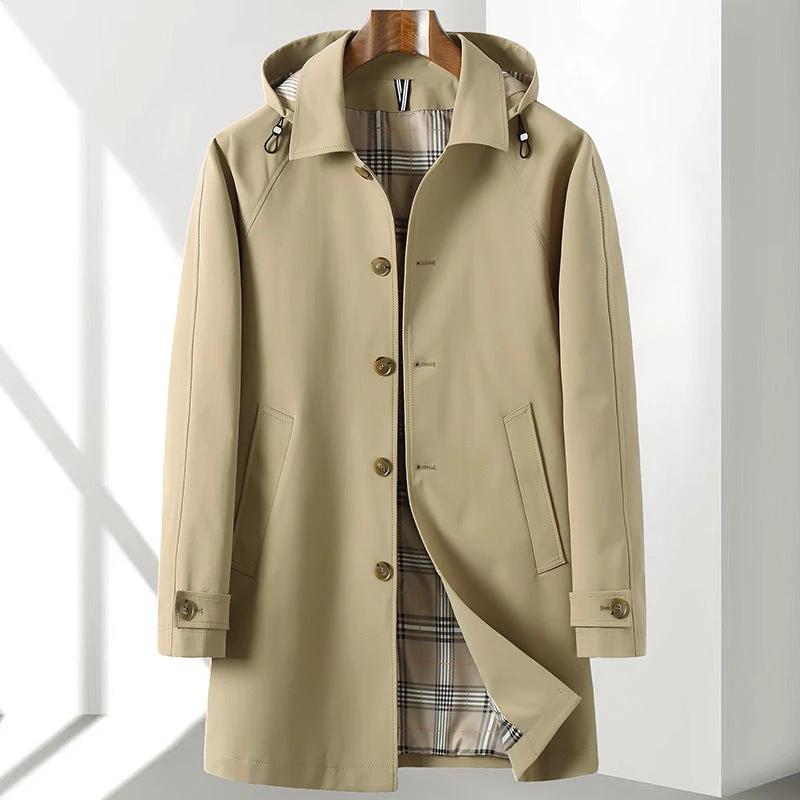 Men's Trench Coat w/ Detachable Hood by GJG Denim