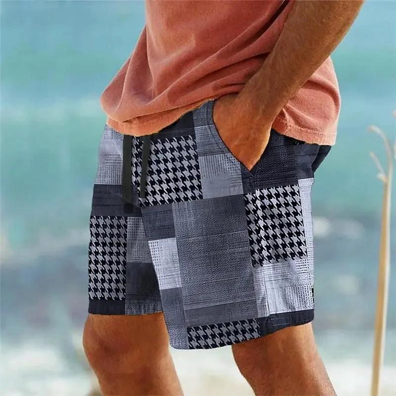 Men's Plaid Print Beach Shorts by GJG Denim