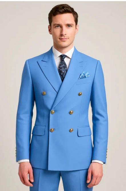Men's Two-piece Double-breasted Suit by GJG Denim