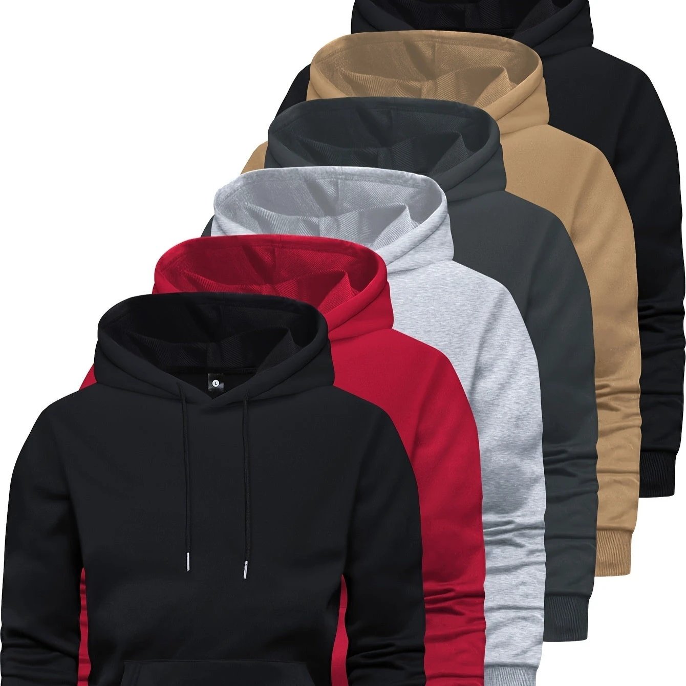 6-Piece Men's Long-sleeved Solid Color Hooded Sweatshirt by GJG Denim