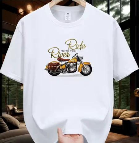 Men's Motorcycle Pattern Printed T-shirt by GJG Denim