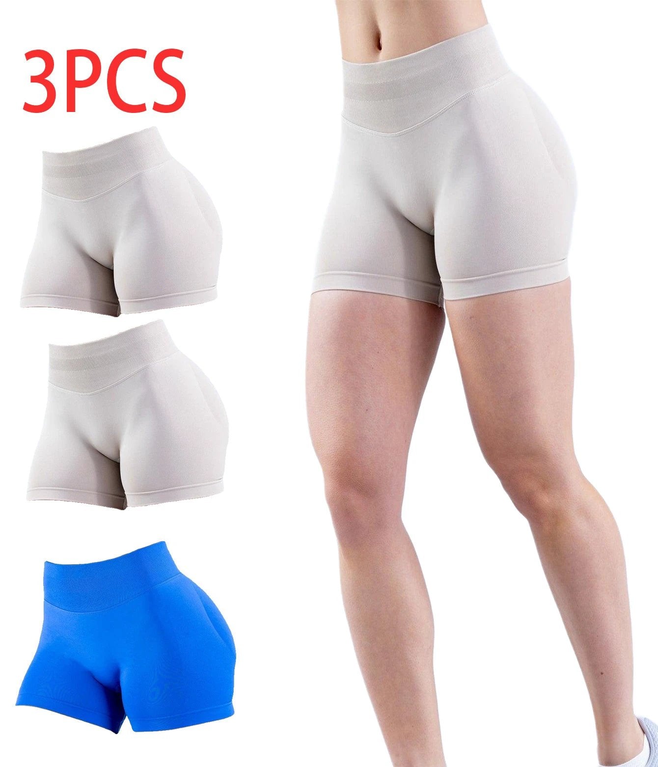 3PCS High-waisted Solid-color Training Shorts by GJG Denim