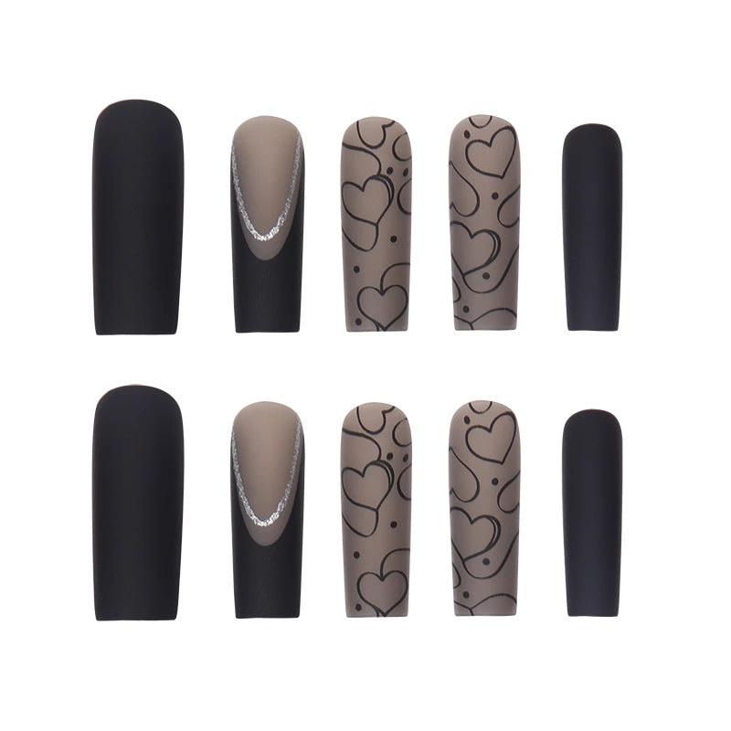 Cross-border Black Matte Dark Series European, American And French Style Nail Tip Long Wearable Water Pipe Nail Press On Nails by GJG Denim