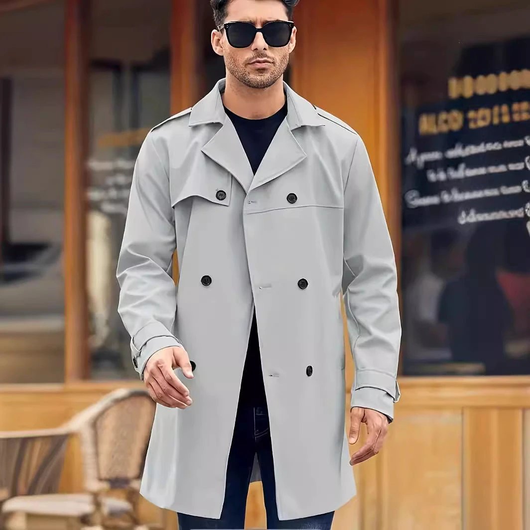 Men's Double-breasted Long-sleeved Lapel Coat by GJG Denim