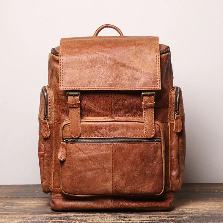 Retro Men's Genuine Leather Backpack by GJG Denim