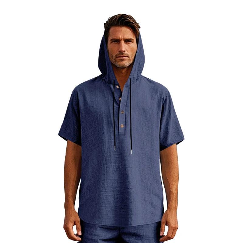 European And American Linen Short-sleeved Men's T-shirt Simple by GJG Denim