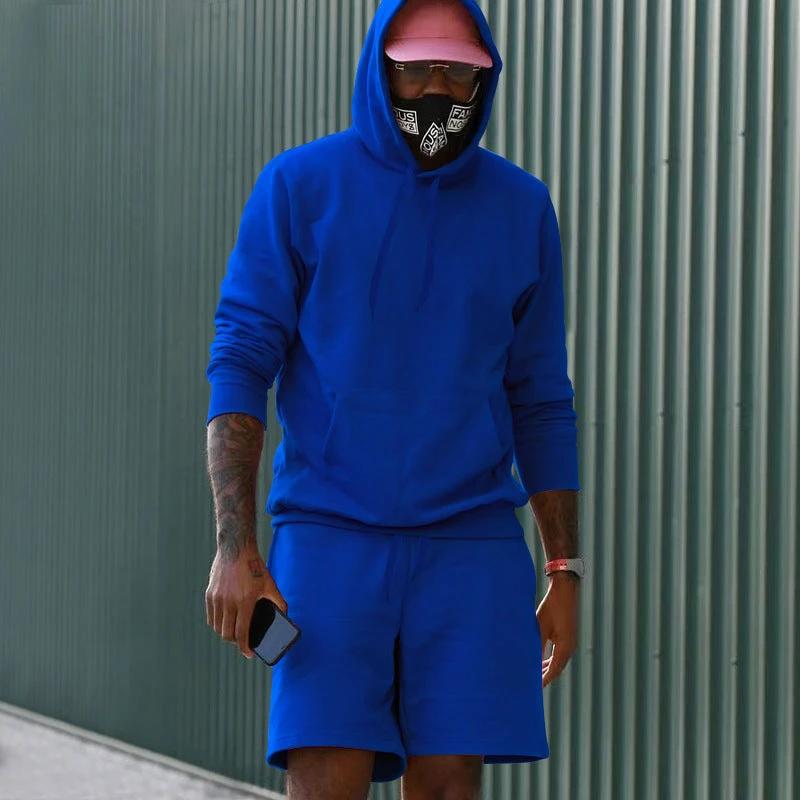 Men's Fleece-Lined Hoodie And Shorts Two-Piece Set by GJG Denim