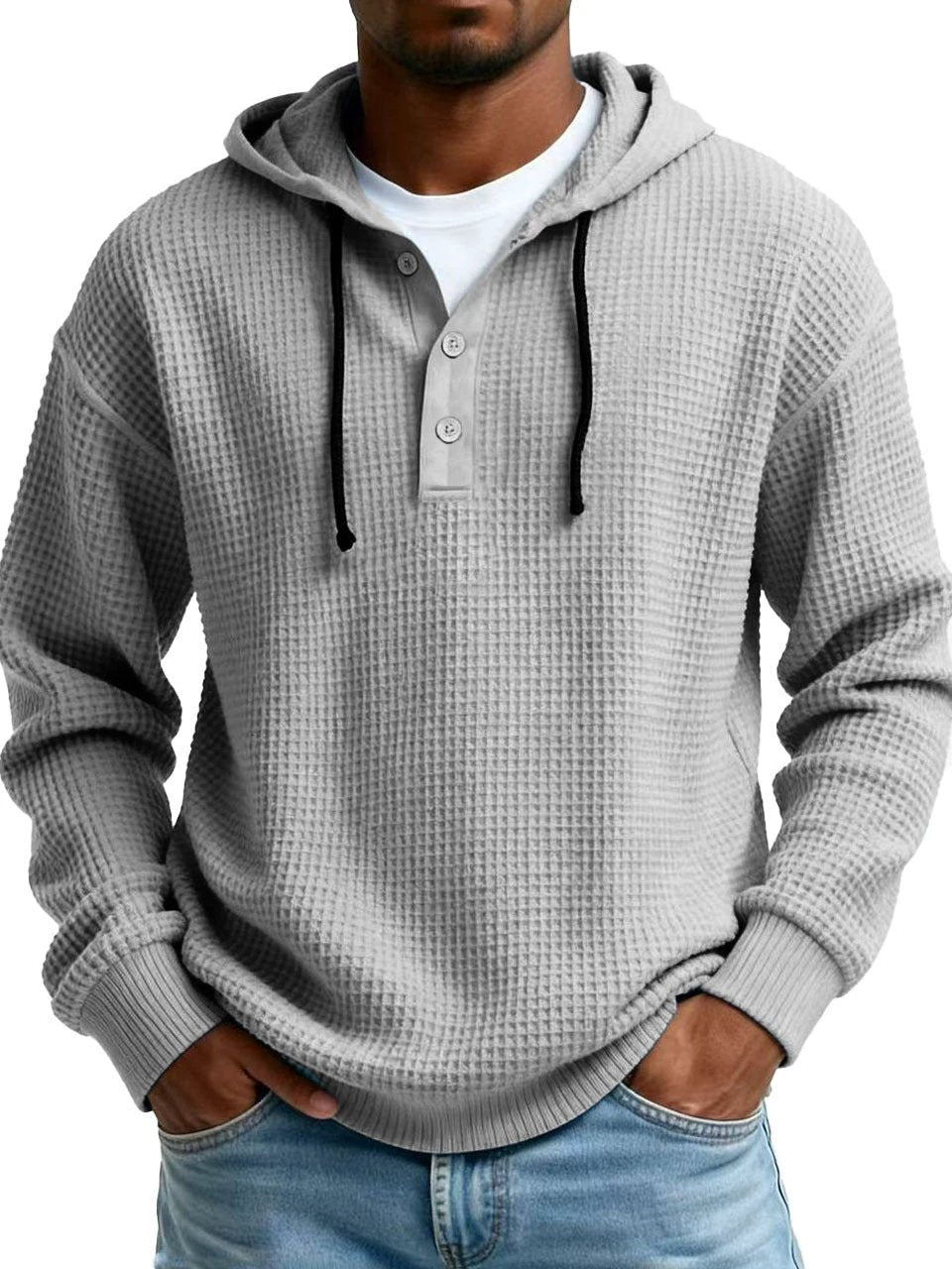 Men's Ribbed Hooded Half-Zip Sweater by GJG Denim