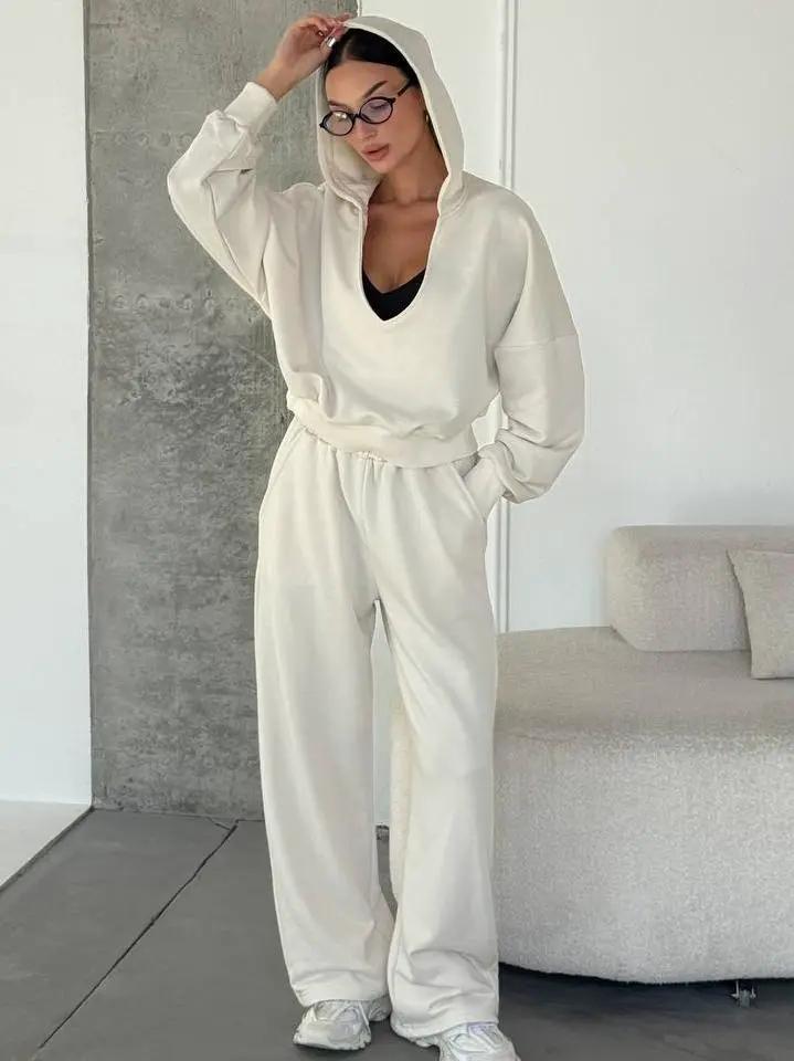 Women's Hooded Sweatshirt And Track Pants Two-Piece Set by GJG Denim