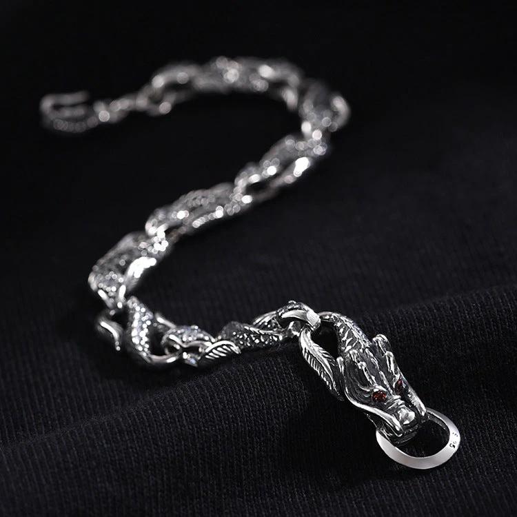 Men's 925 Sterling Silver Dragon Bone Bracelet by GJG Denim