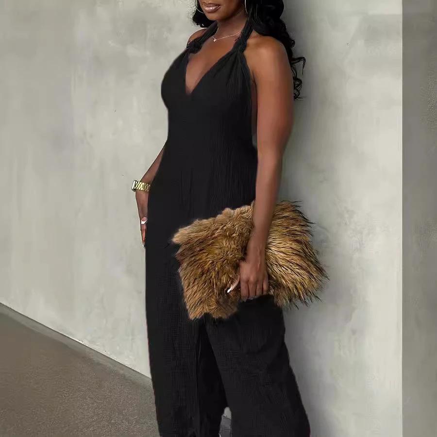 Long Linen Solid Color Jumpsuit With Belt by GJG Denim