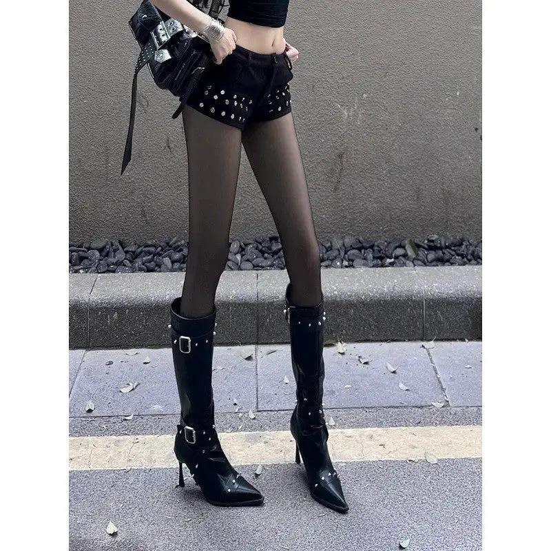 Women's All-Match Belt-Buckle Rivet Long Boots by GJG Denim