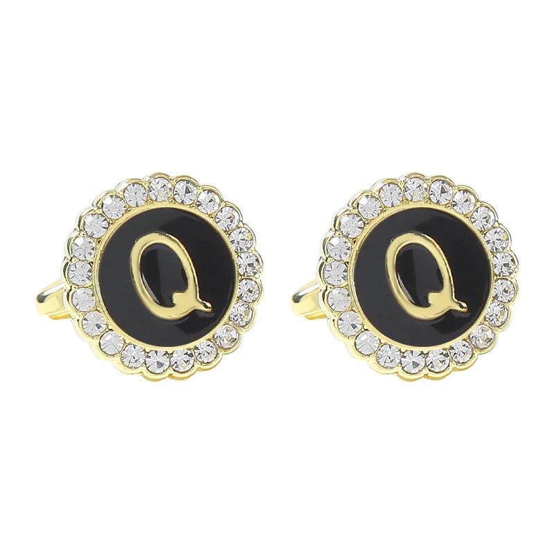 Round Diamond-like Cufflinks for Men 26 Letters by GJG Denim