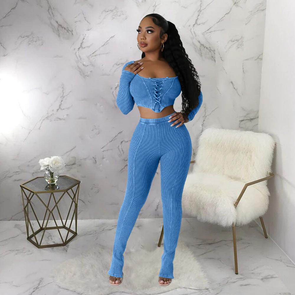 Square Collar Skinny Pants Two-piece Suit by GJG Denim