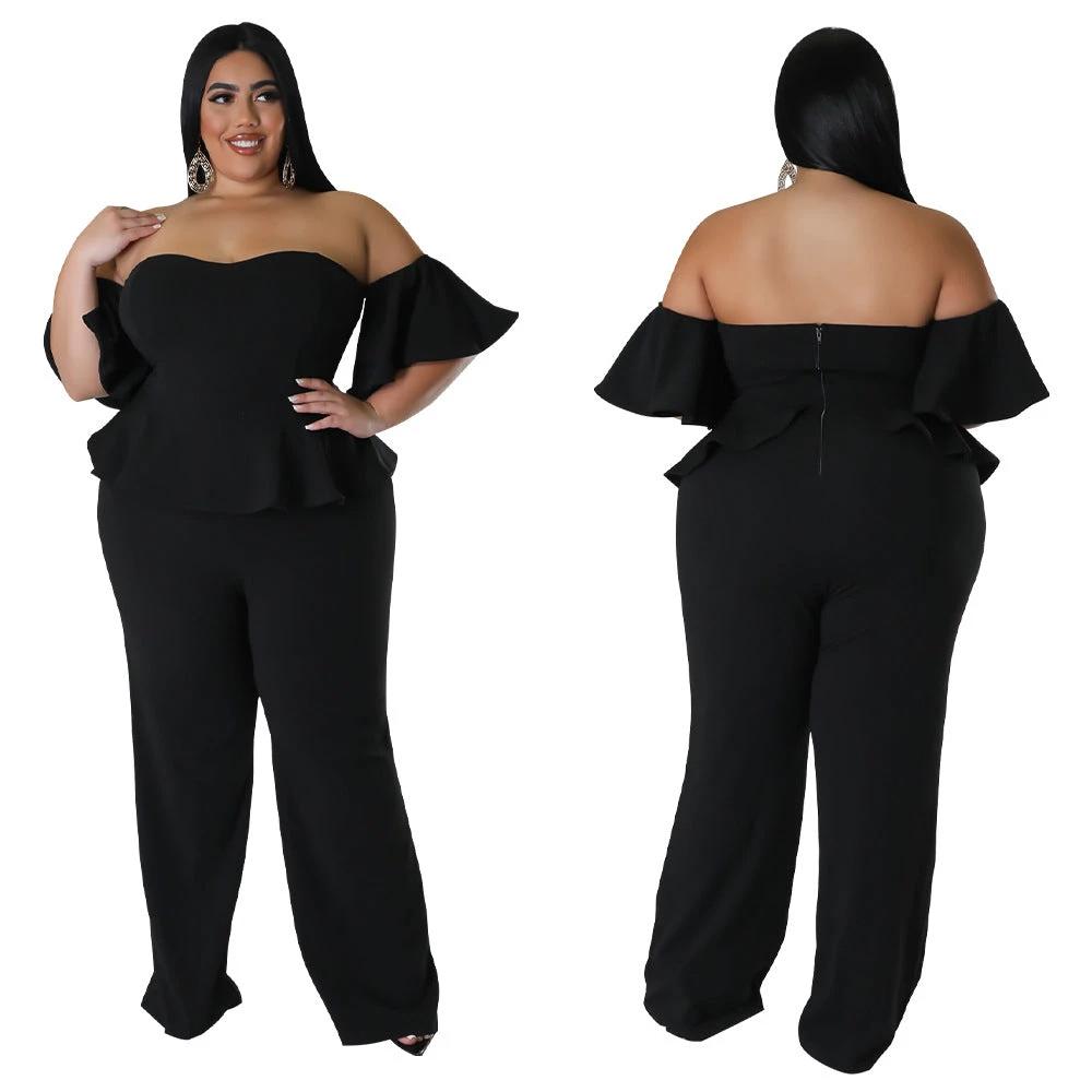 Sexy Off-shoulder Short-sleeve Wide-leg Stretch Jumpsuit by GJG Denim