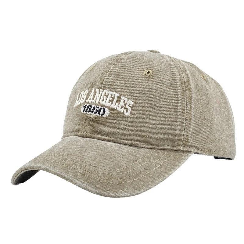 Men's Retro Washed Distressed "Los Angeles" Embroidered Peaked Cap by GJG Denim