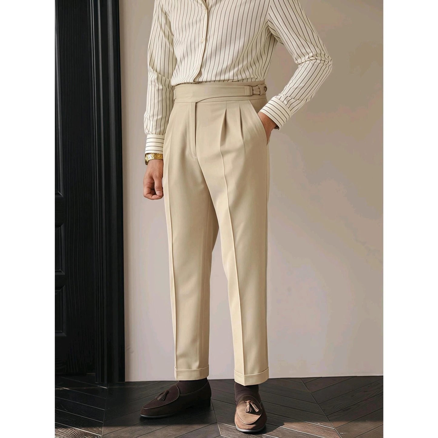 Men's Retro Business Casual Paris Buckle Pants by GJG Denim